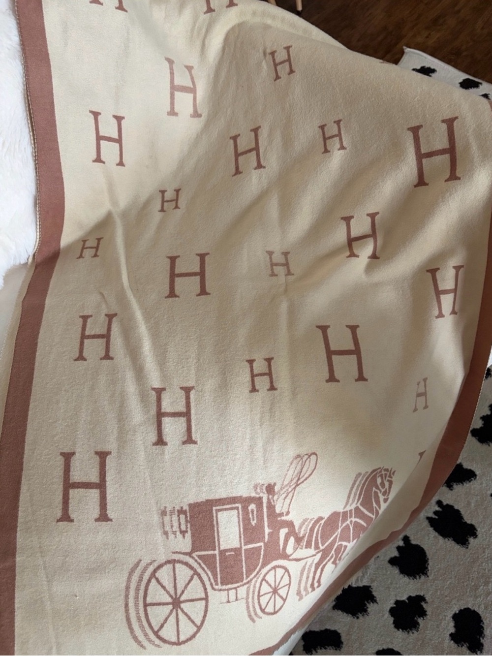 Monogram 'H' Reversible Scarf or wrap with Carriage Motif